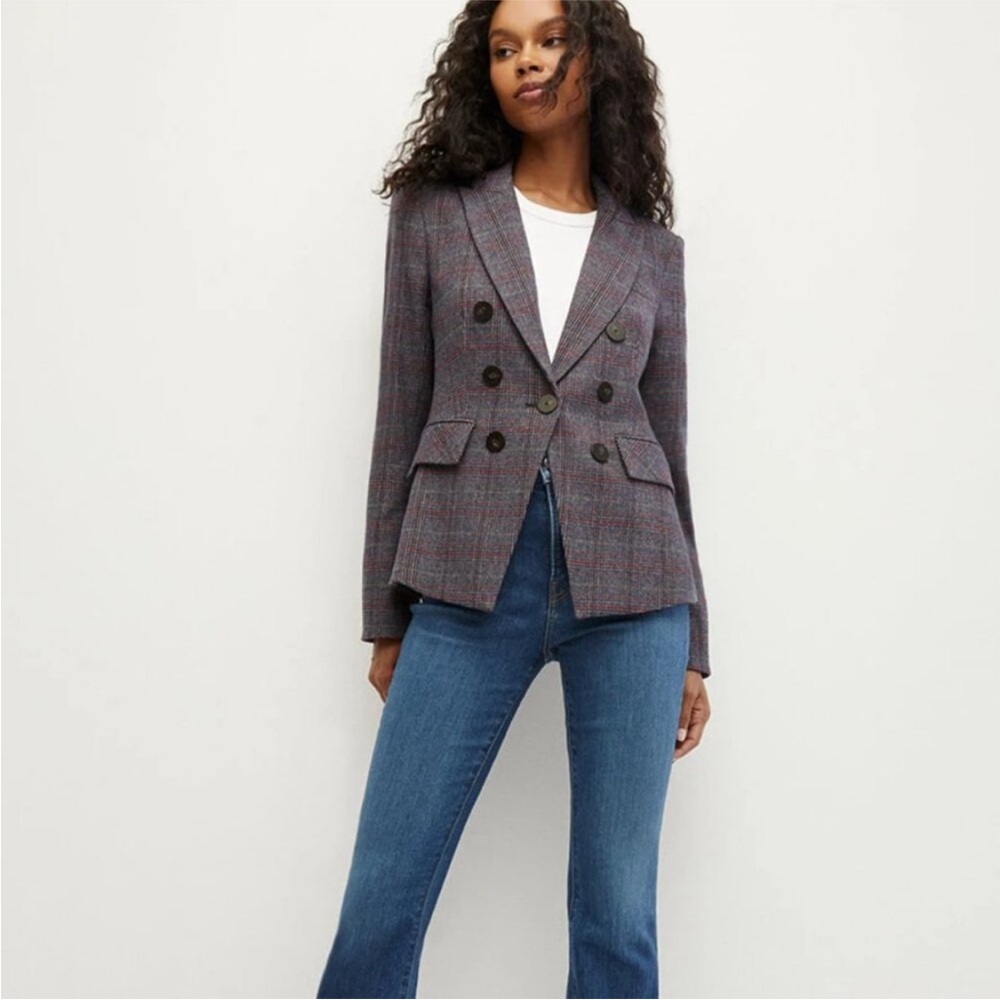 $798 Veronica Beard Lawrence Dickey Blazer Wool Gray Plaid Jacket Size 16 - Picture 2 of 7